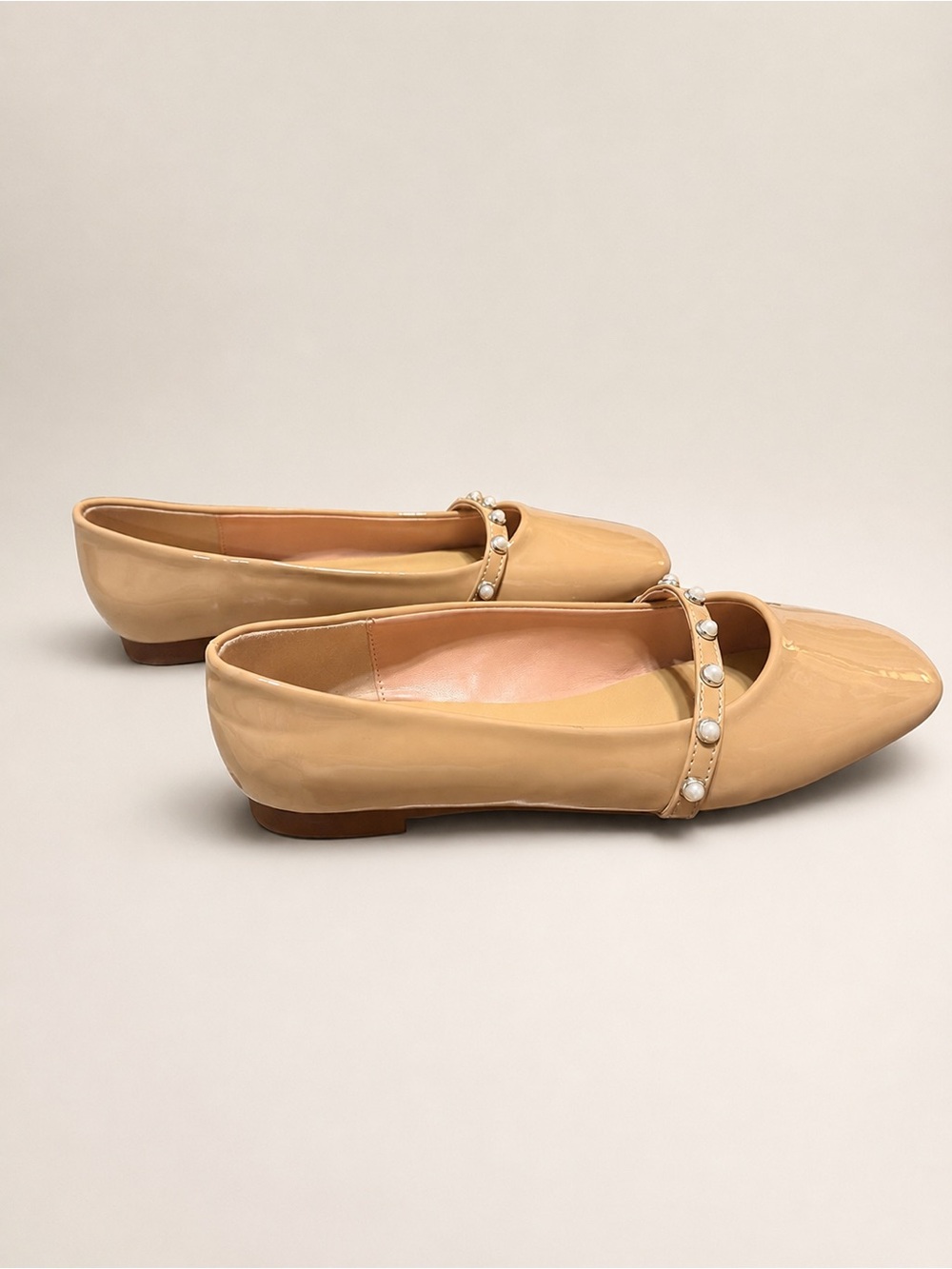 C.Paravano Nude Patent Pearl-Strap Mary Jane Flats - Picture 3 of 7